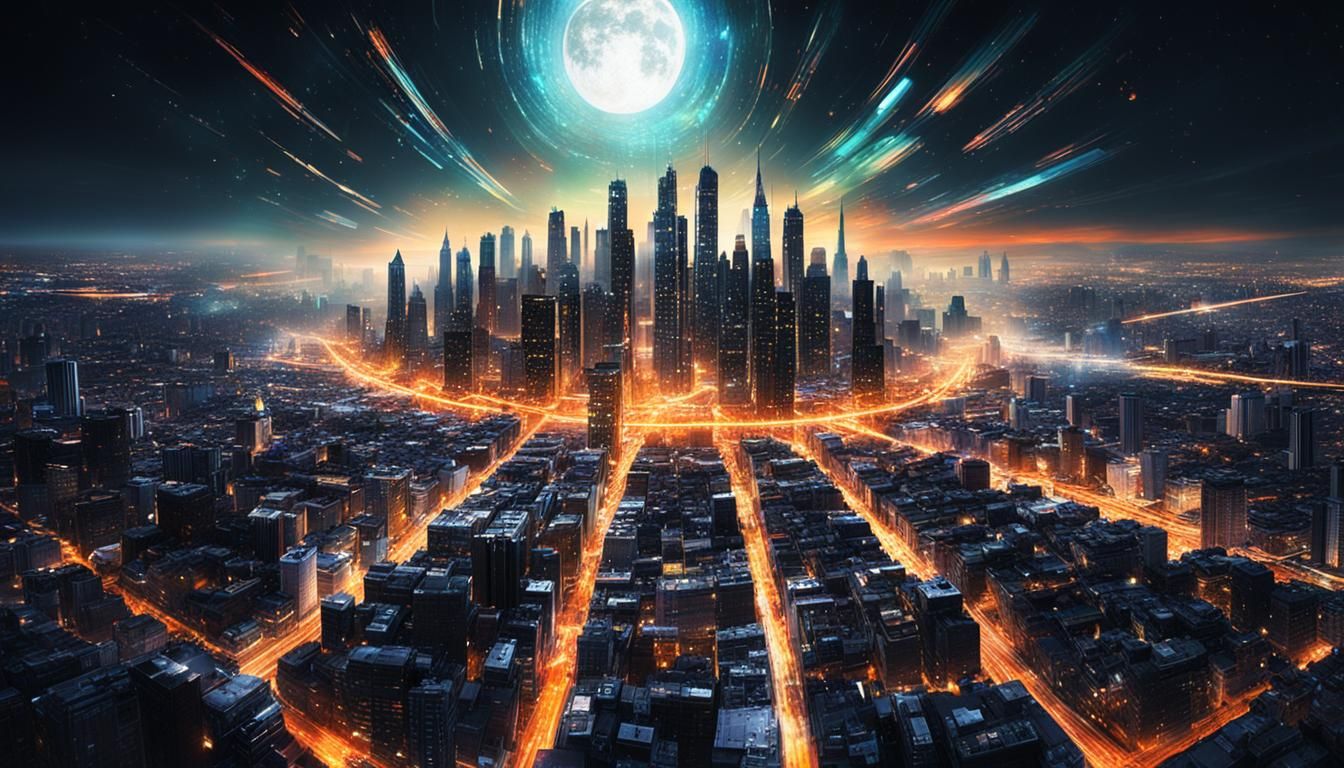 Futuristic Night Cityscape with Vibrant Colors