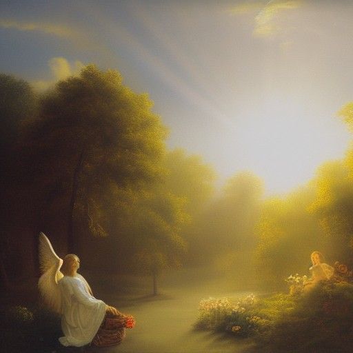 Heavenly Sunshine Beams on Mozart in Clouds