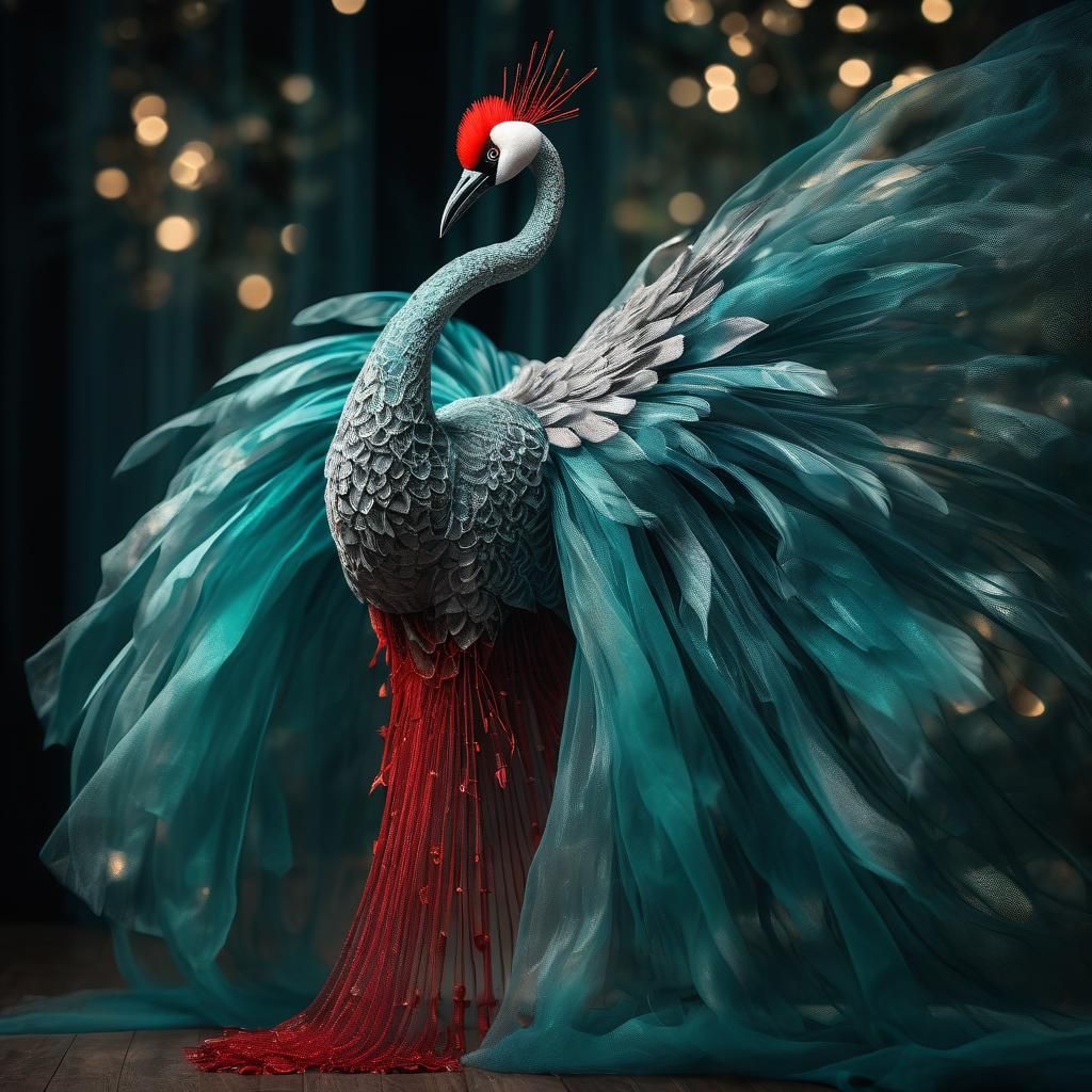 Exotic Crane Sculpture in Tulle Fabric Style