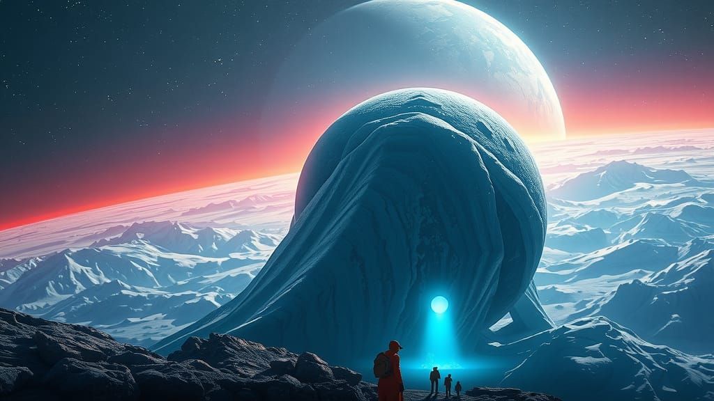 Ice Meteor Outpost in Space: Digital Illustration