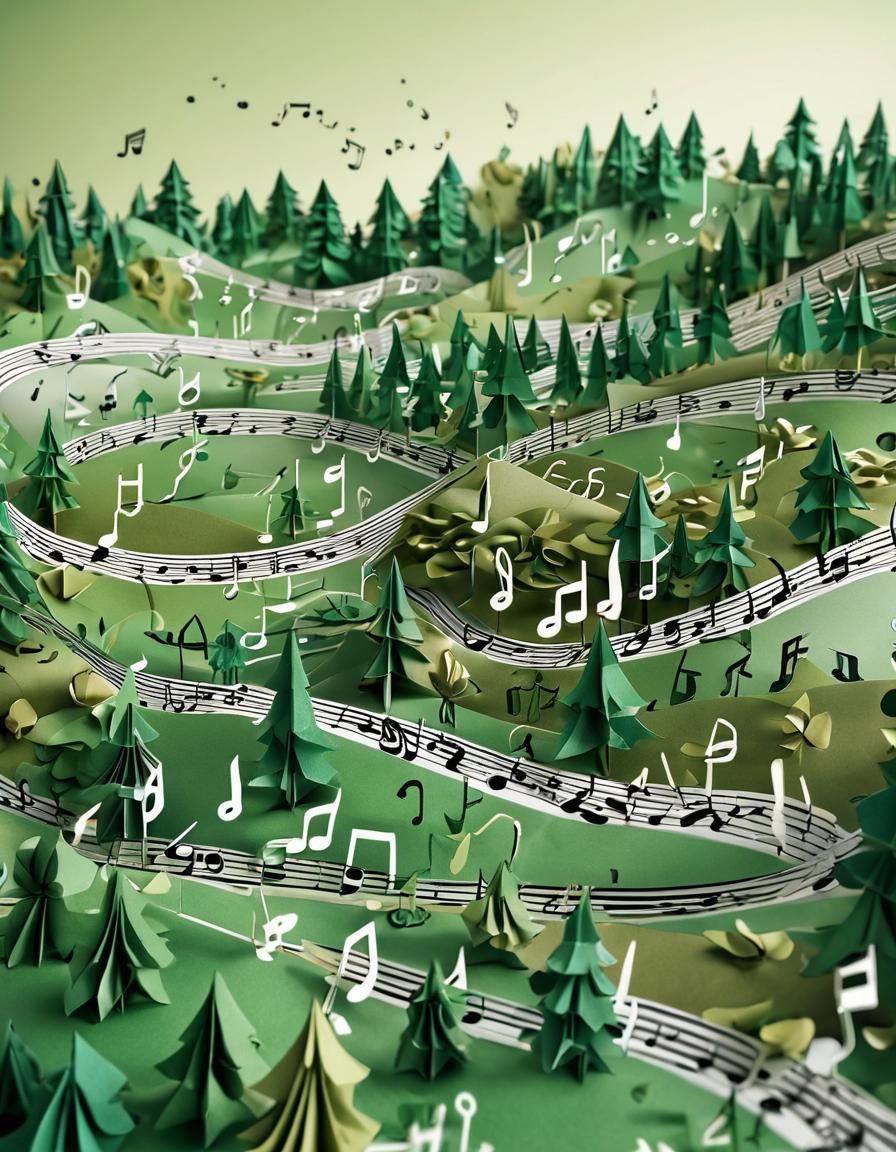 Origami Landscape of Musical Notes in 8K