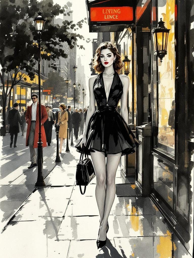 Brunette Pin-Up in Vermeer-Inspired Art Nouveau Style