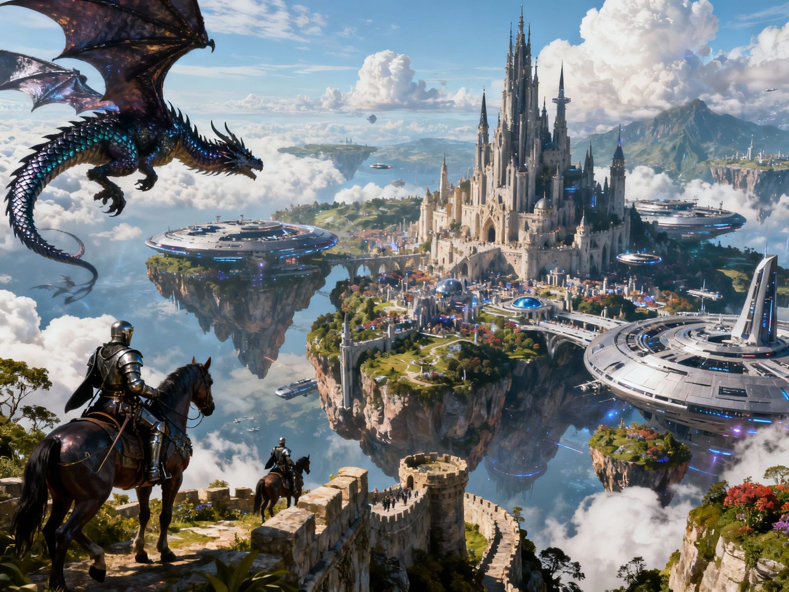 Fantasy Sci-Fi Celestial Panorama with Floating Islands