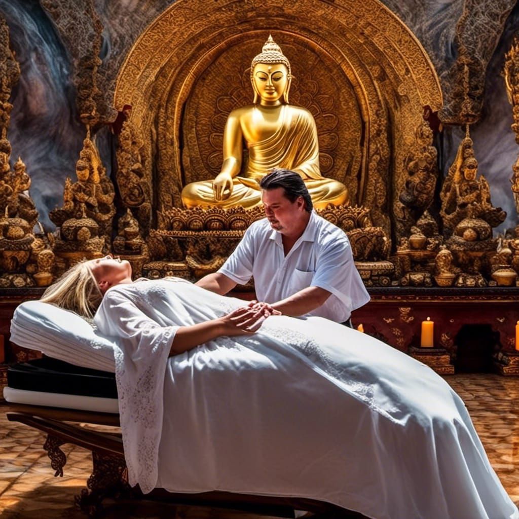 Reiki Master Healing a Woman, Detailed Matte Painting