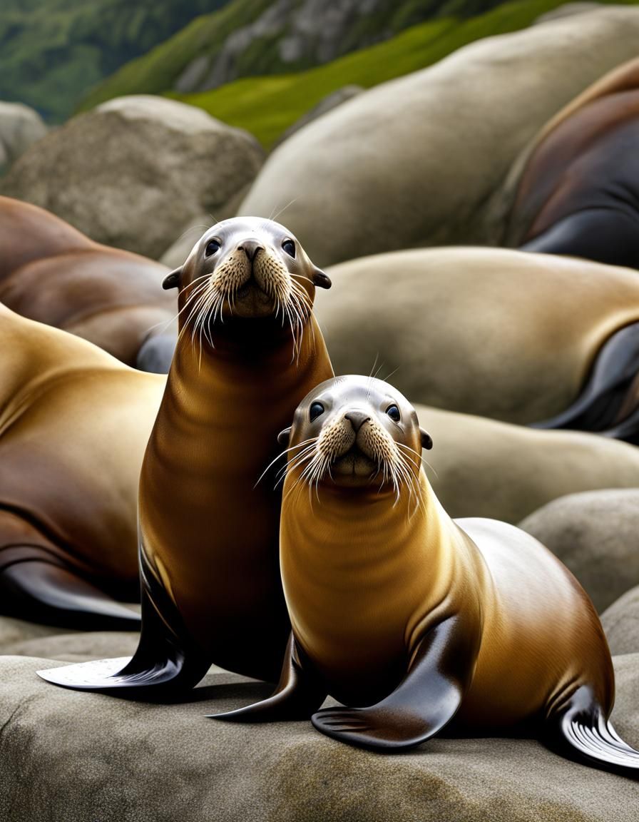 Toddlers Observe Sea Lions in New Zealand Wilderness