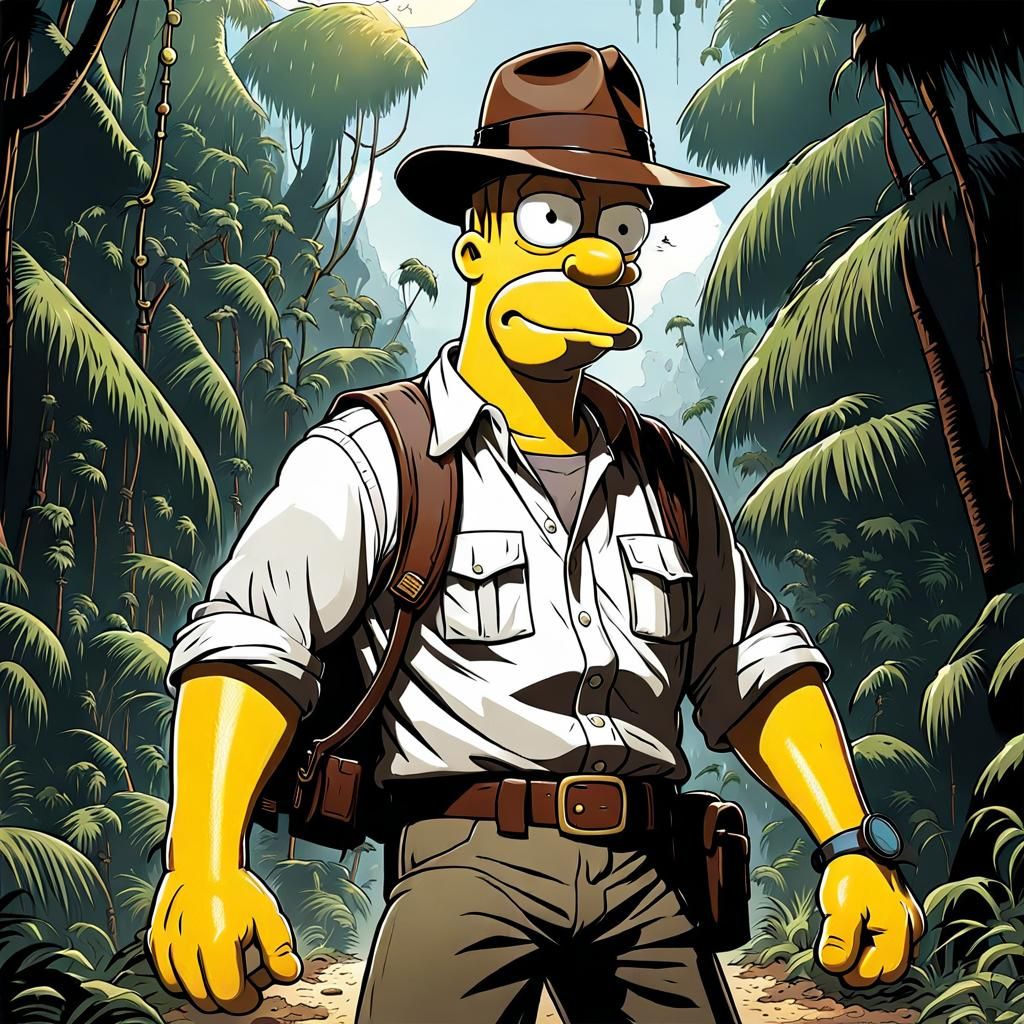 Homer Simpson as Indiana Jones in Comic Book Art