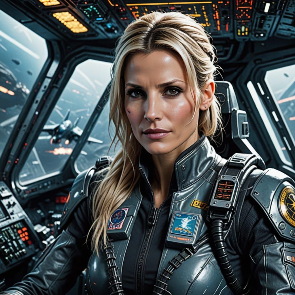 Cyberpunk Pilot Michelle Hunziker in Space Fighter Cockpit