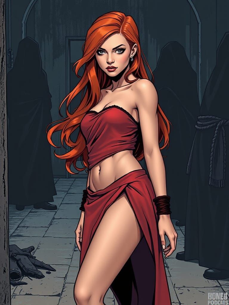 Comic Book Style Woman in Red Cloth