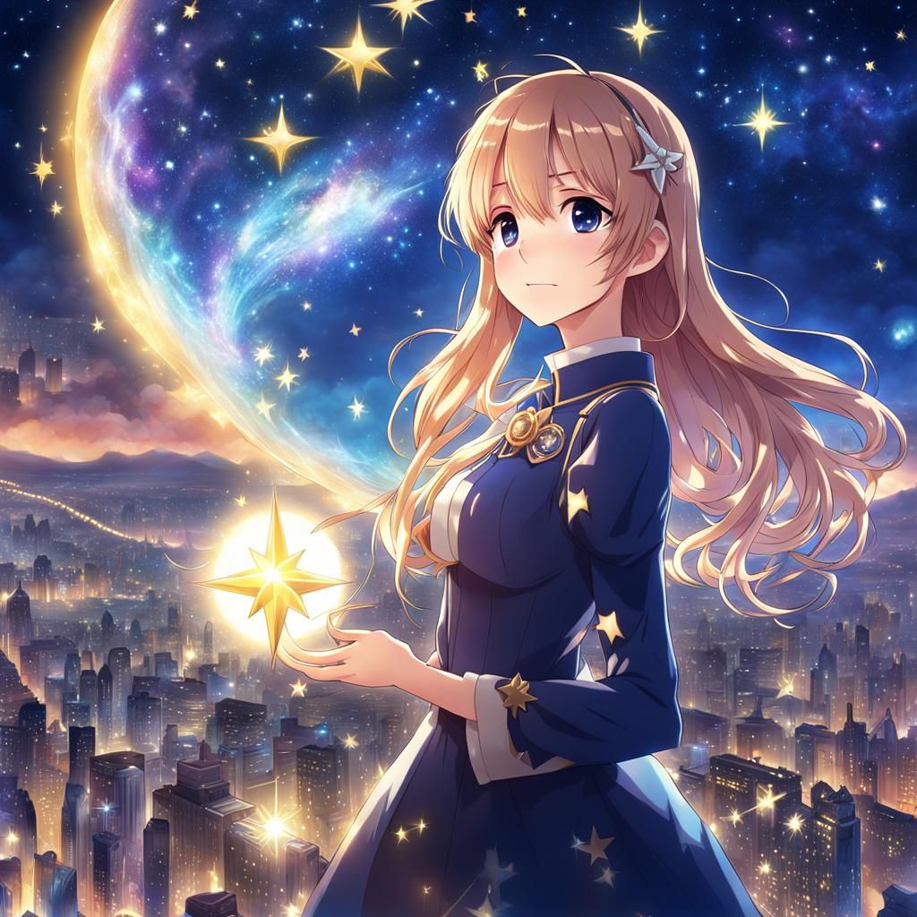 Anime Art: Twinkling Star in the Night Sky