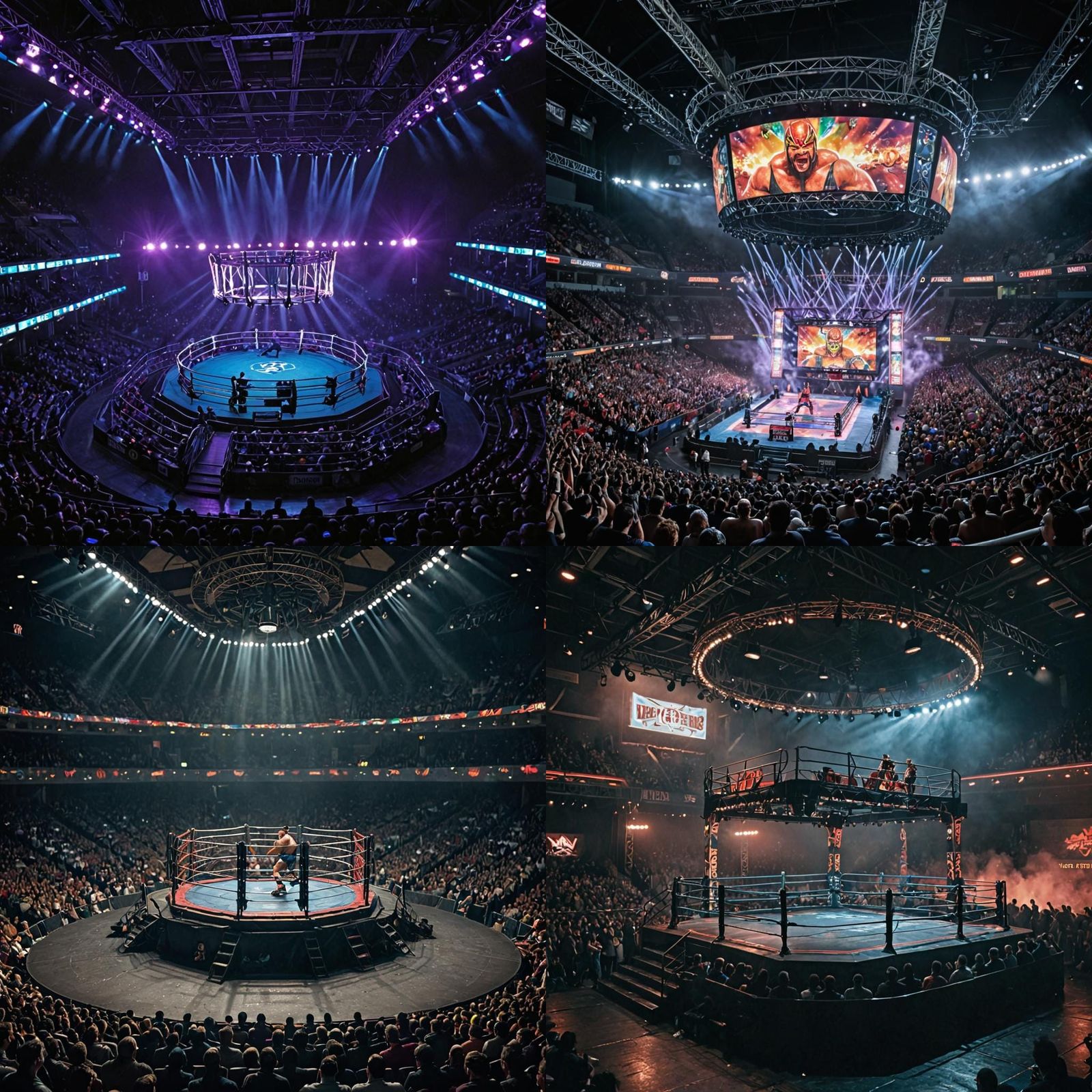 Hyperrealistic Pro Wrestling Stage in Sharp Focus