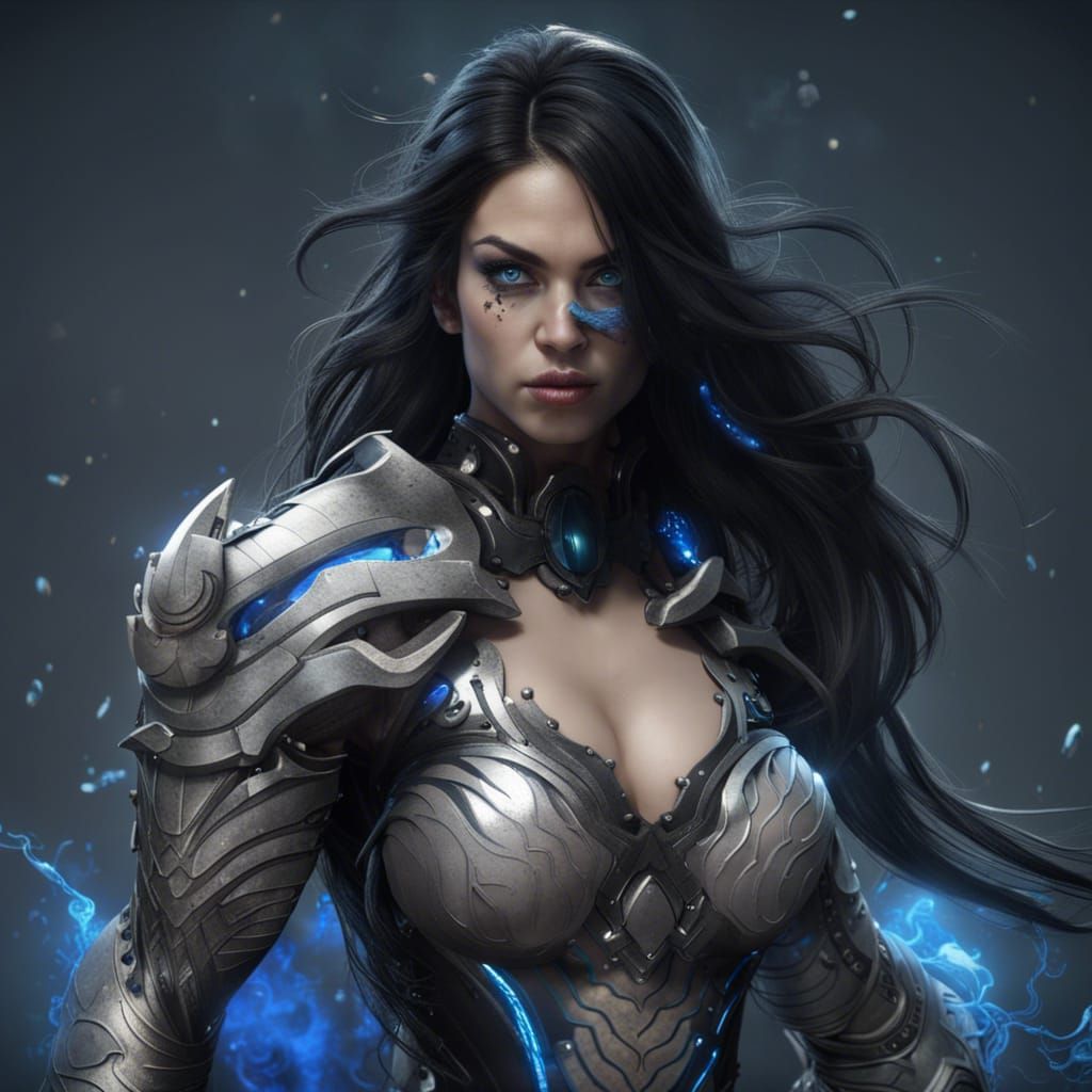 Muscular Woman with Dark Hair, Digital Art