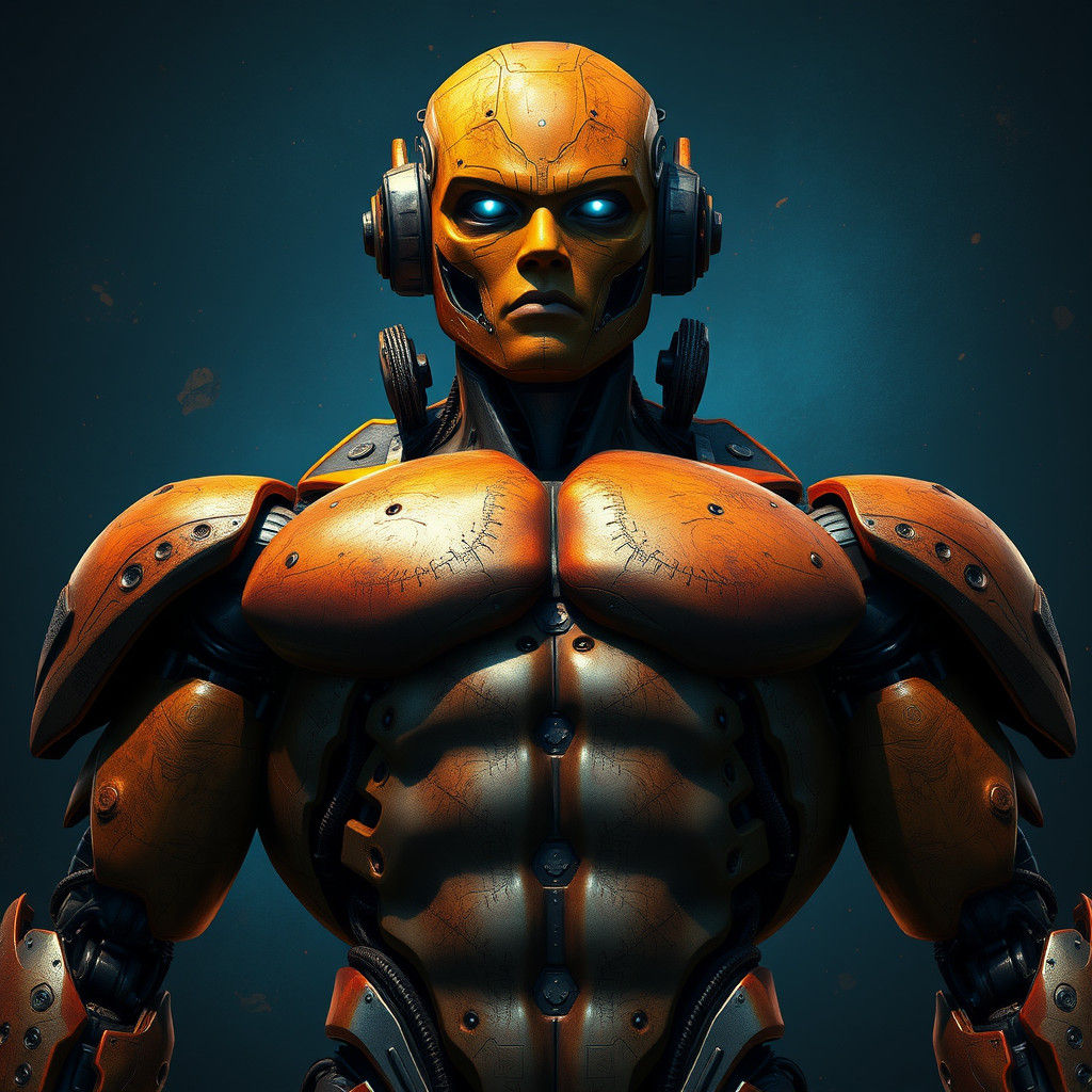 Robotic Male with Human Face in Detailed Digital Art