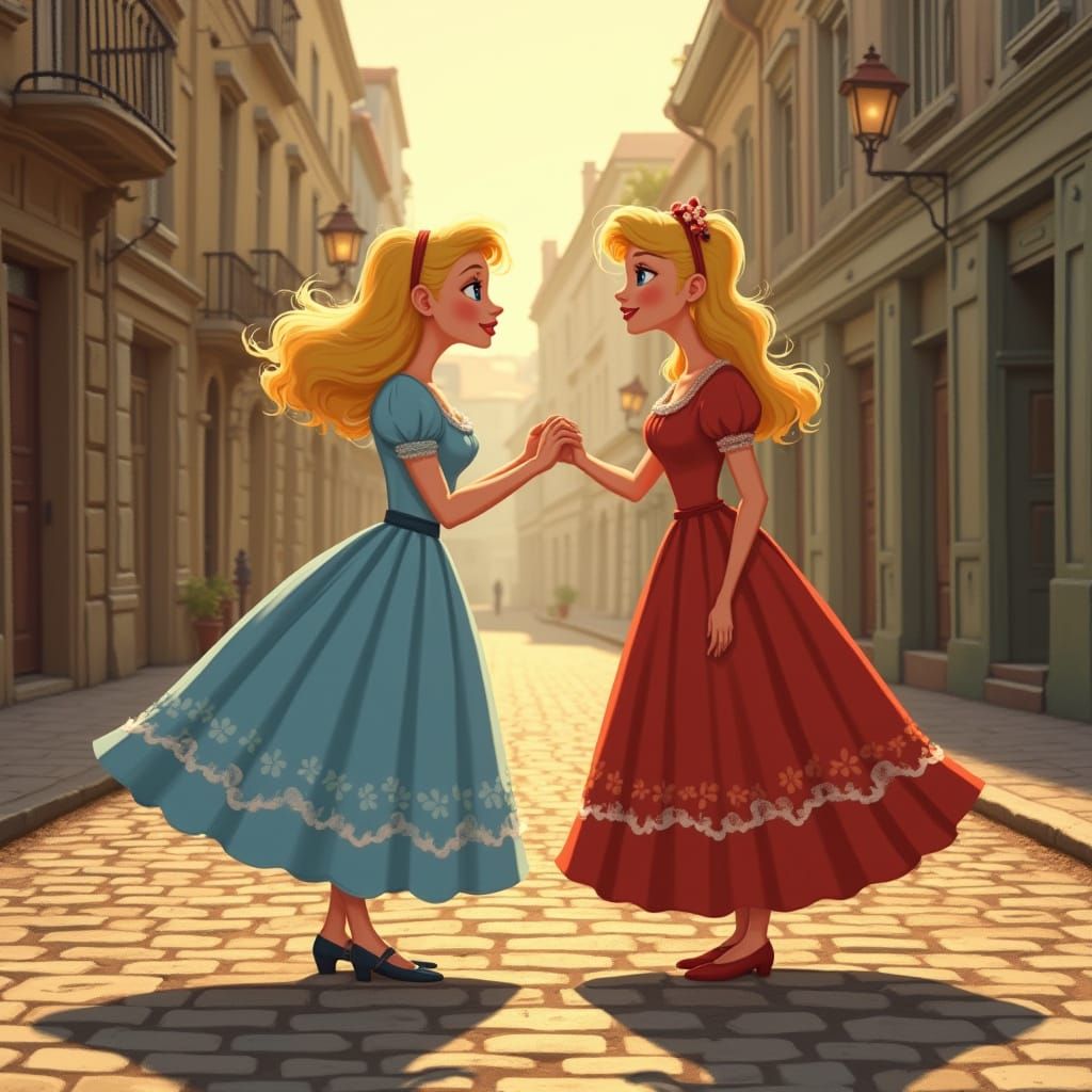 1950s Woman Meets Victorian Lady on Street