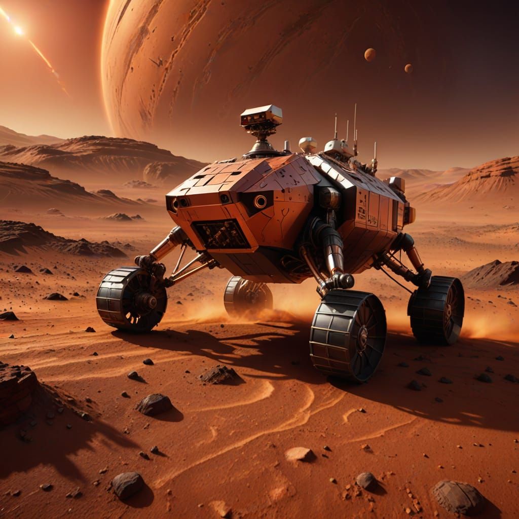 NASA Spacecraft Lands on Mars in Sci-Fi Illustration