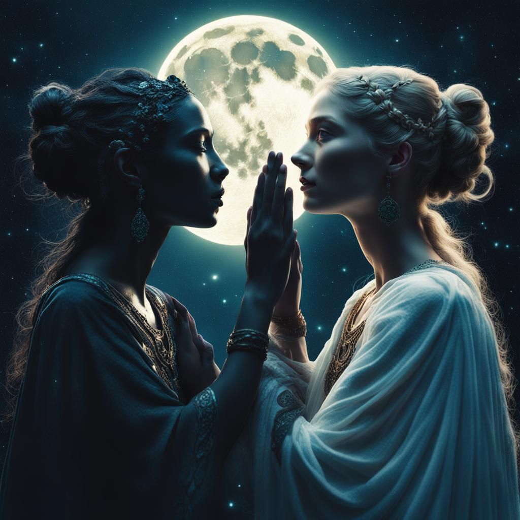 Moonlight and Dark Goddesses Reach in Cinematic Style