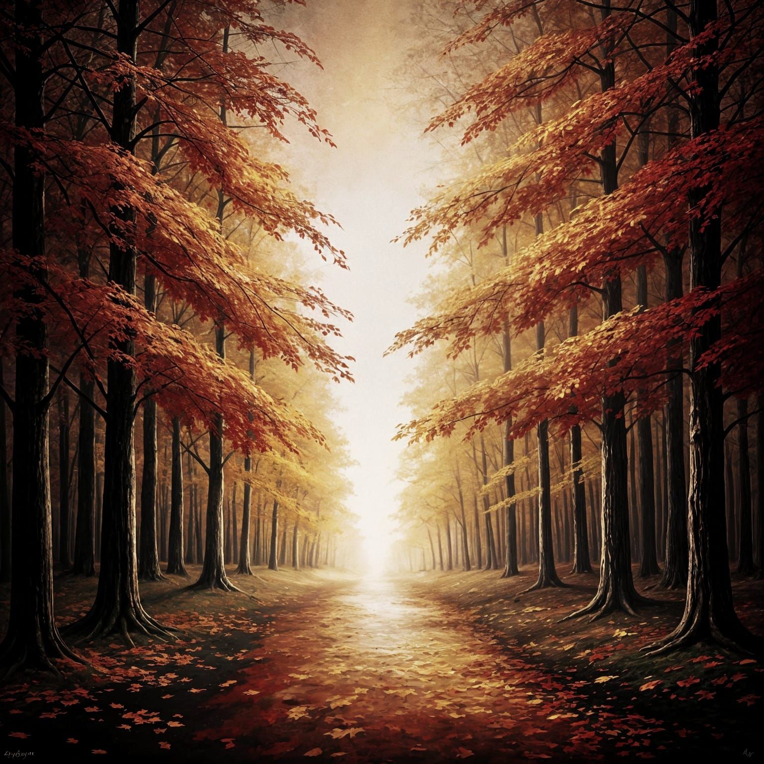 Ochre Autumn Landscape in Grunge Style