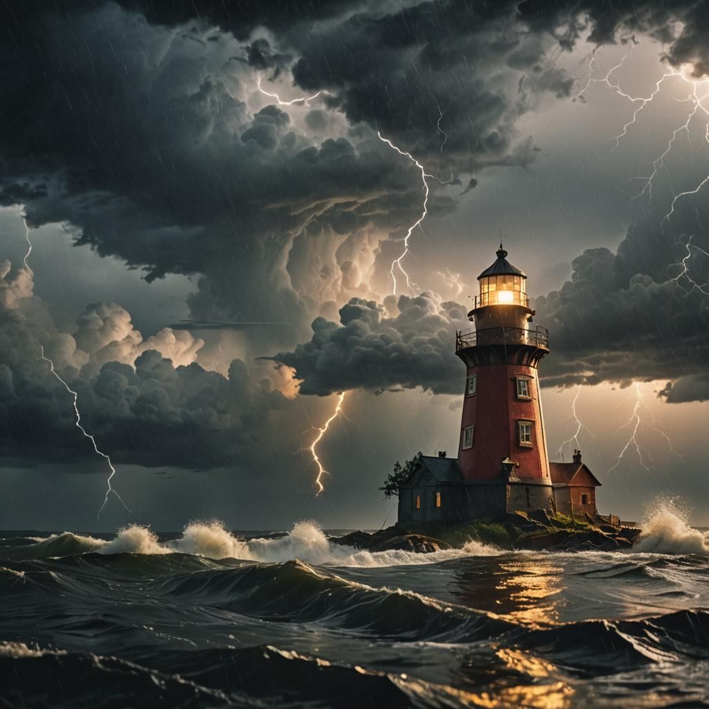 Living Lighthouse in Thunderstorm: Cinematic Still