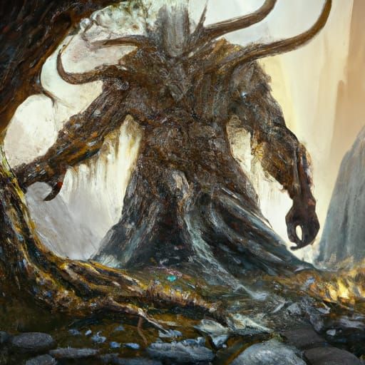 Majestic Mountain Giant in Medieval Fairytale Style