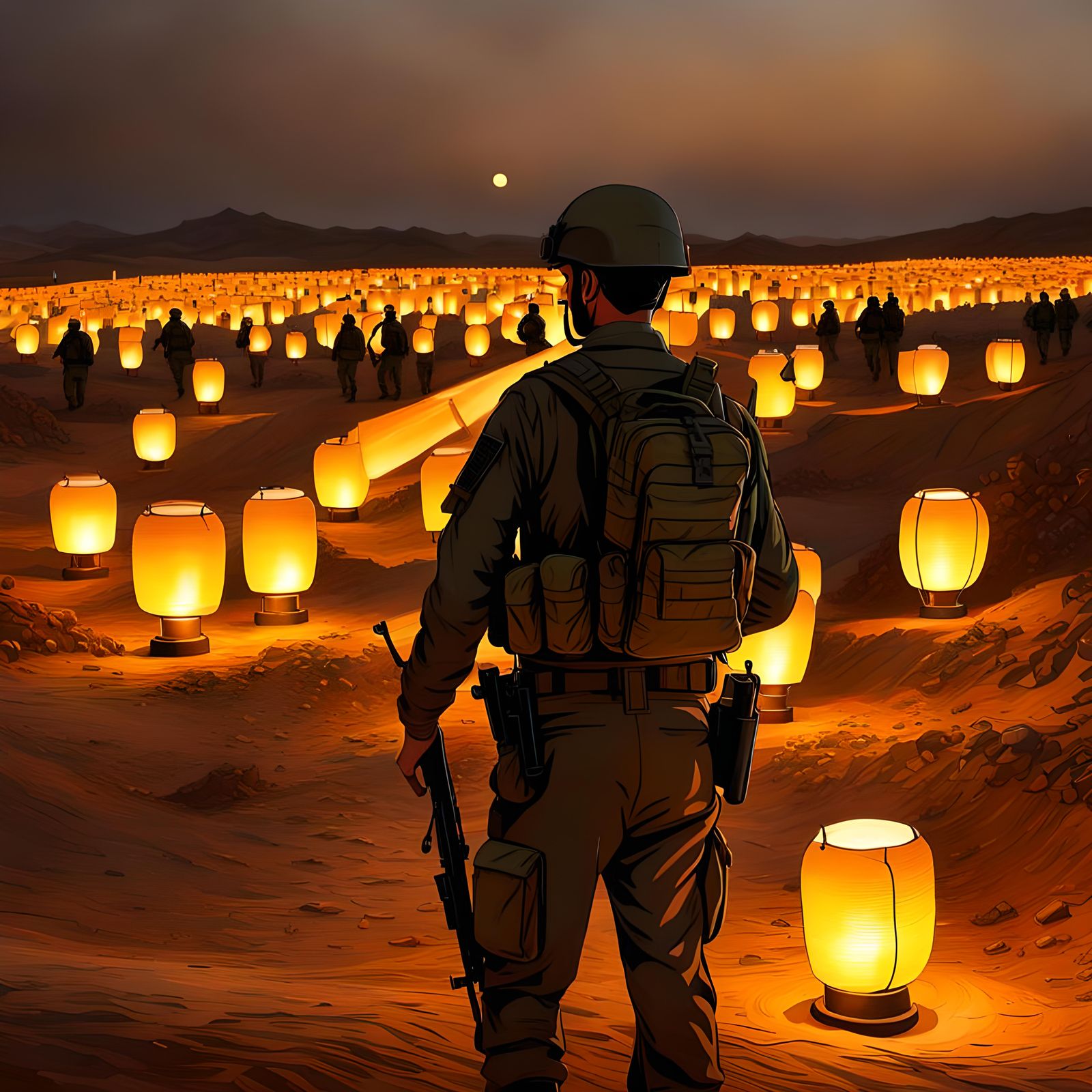 Israeli Military Base at Night in Realistic Style