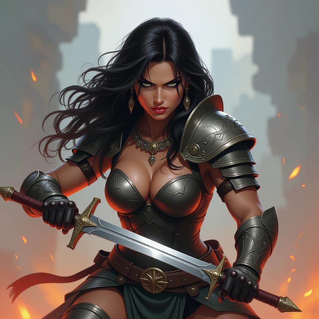Female Warrior in Fierce Battle Stance