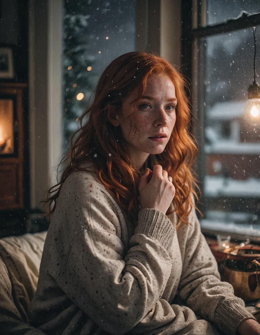 Cinematic Portrait of a Woman During Blizzard