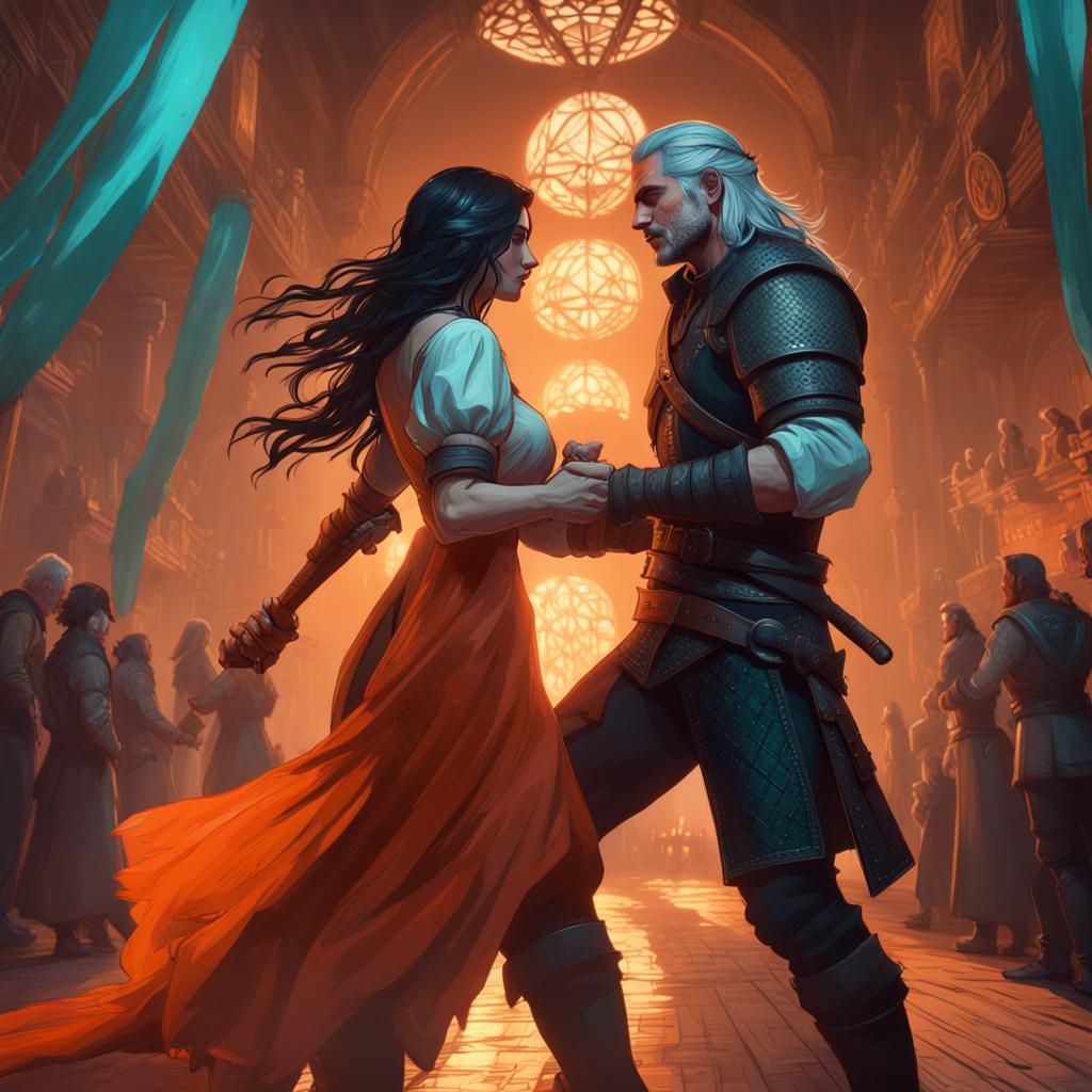 Geralt and Yennefer Dance: Hyperdetailed Concept Art