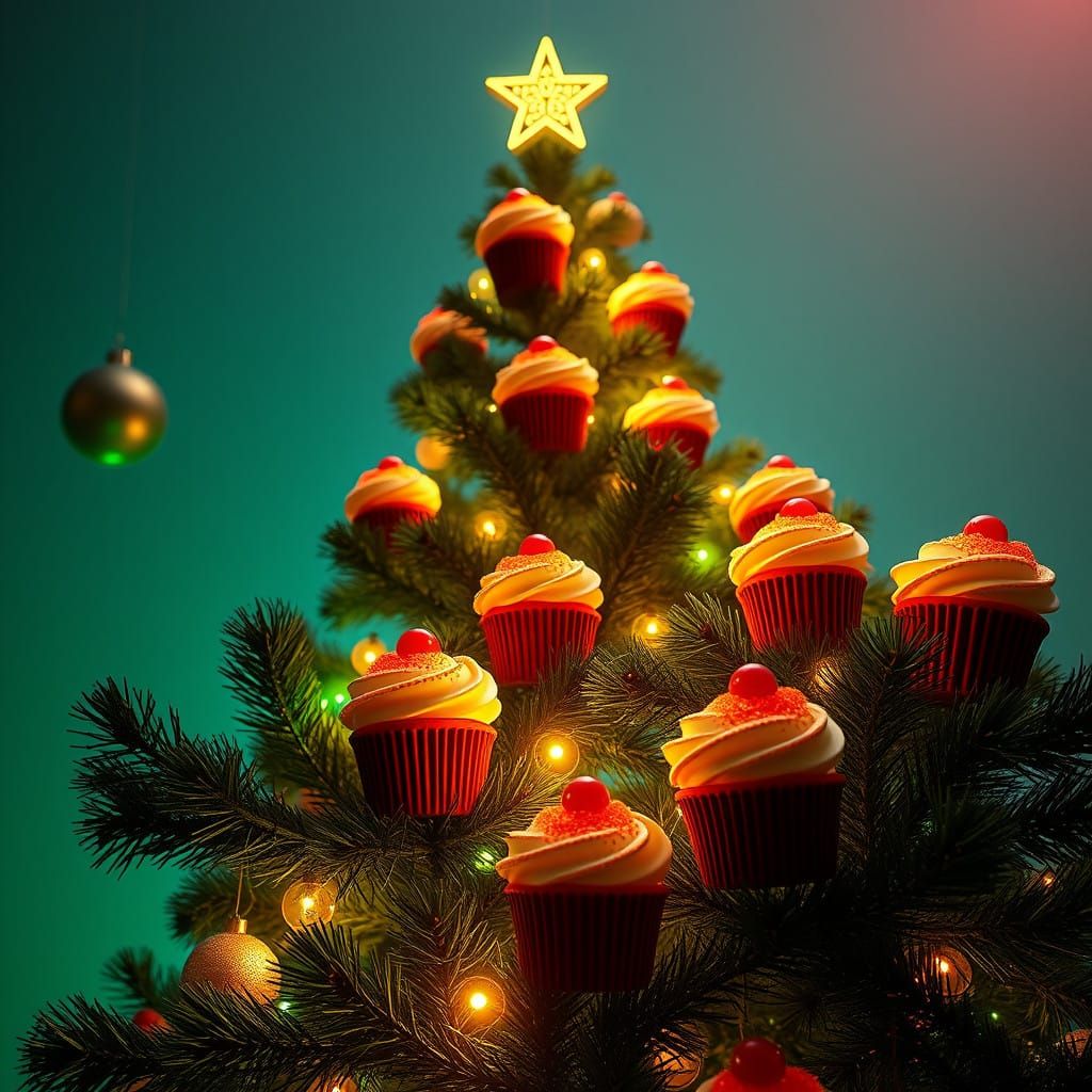 A Christmas Tree Adorned with Tunnocks Cupcakes in Art Nouve...