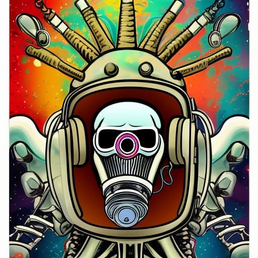 Unicorn Skeleton Dances in Flames: Psychedelic Album Art