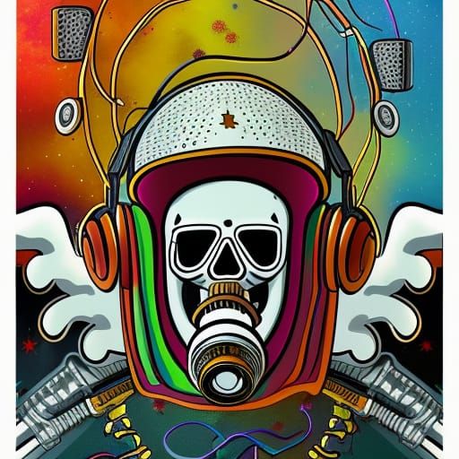 Unicorn Skeleton Dances in Flames: Psychedelic Album Art