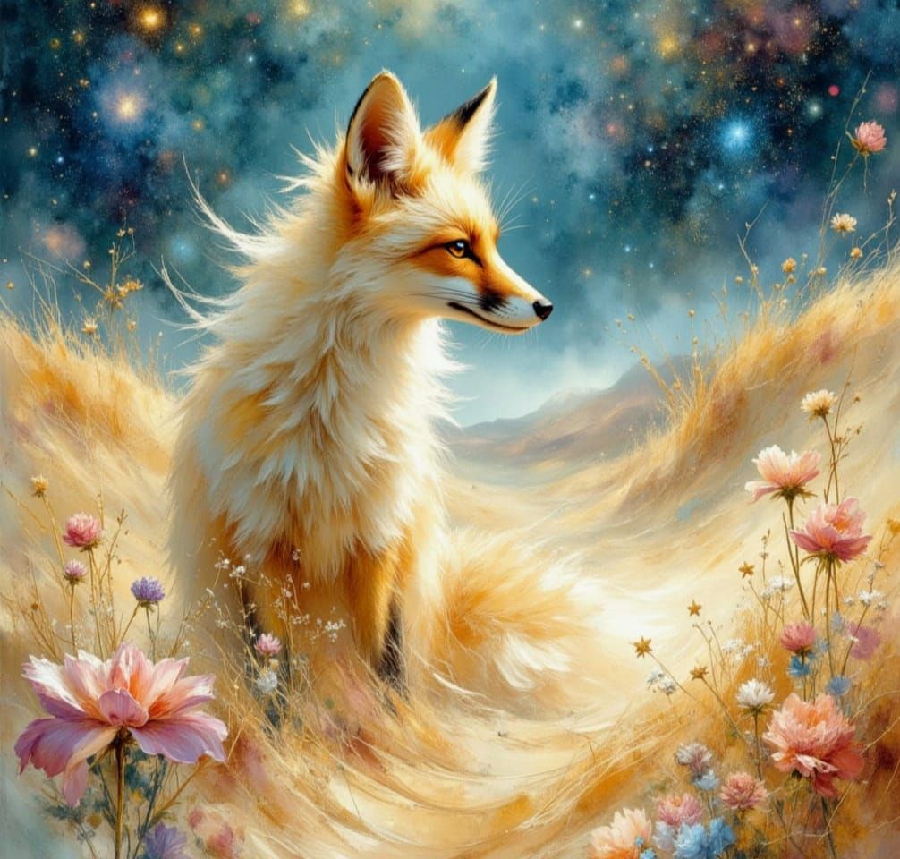 Desert Fox in Windswept Watercolour Storm