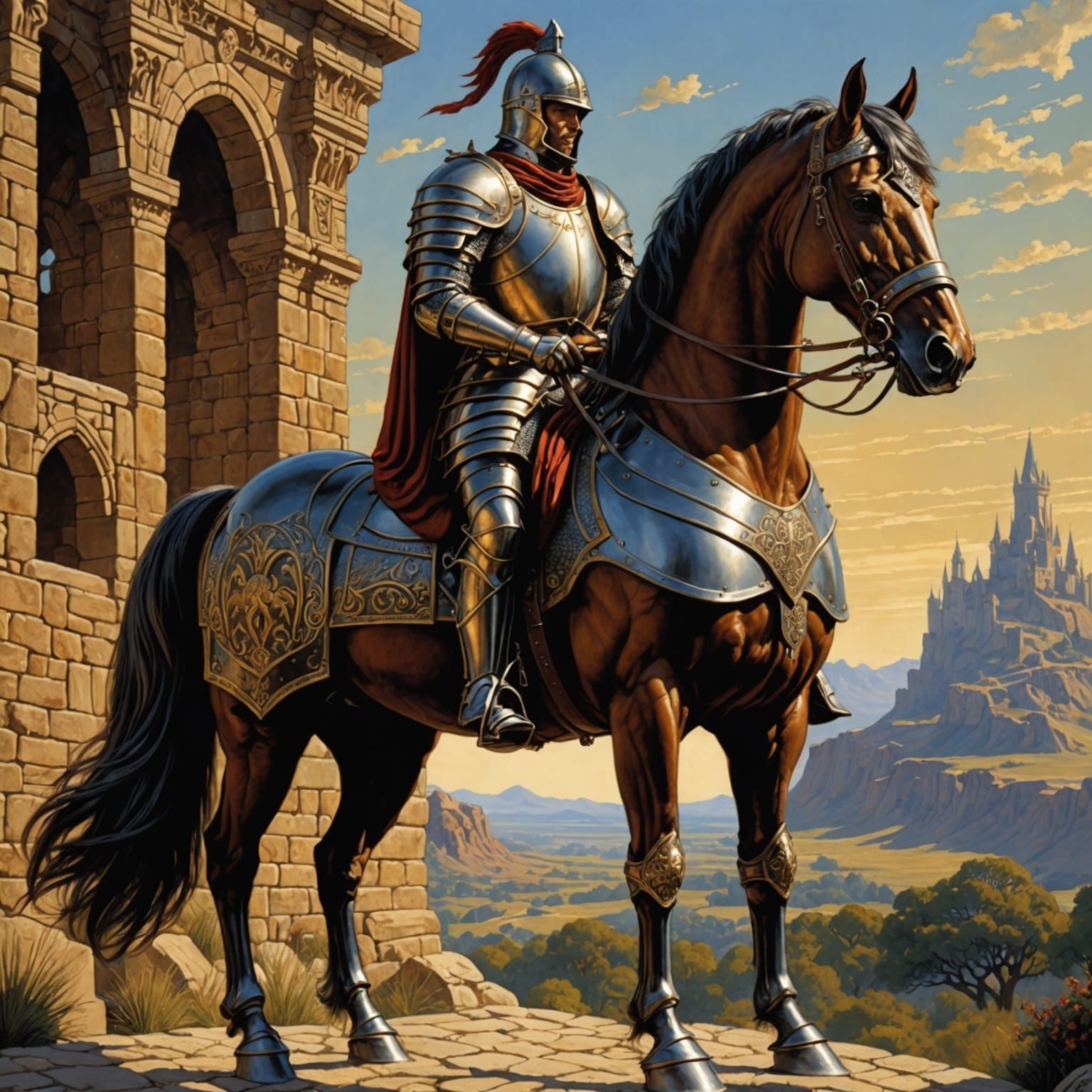 Knight in Bronze Armor on Bronze Horse