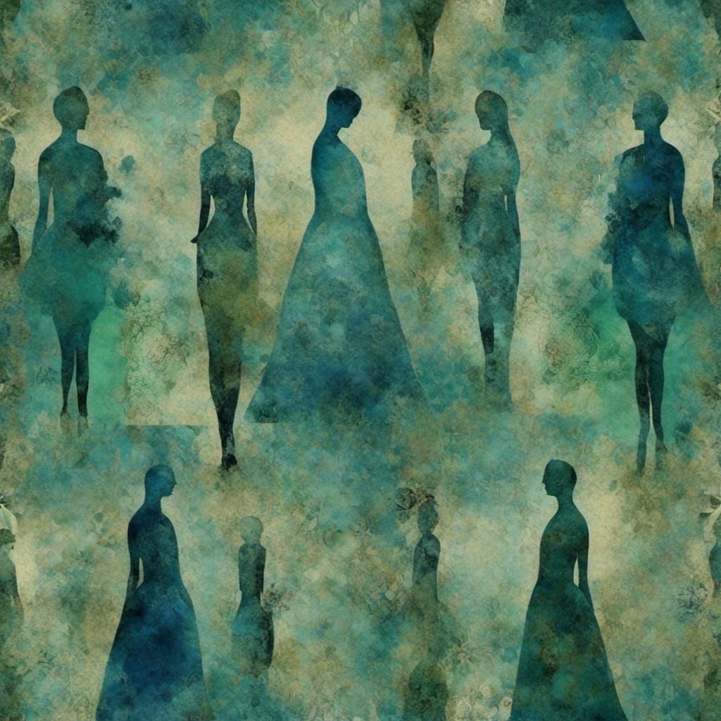 Abstract Human Figures in Indigo, Naples, Prussian Green