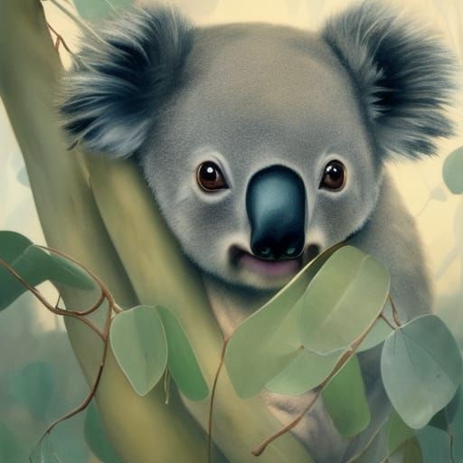 Watercolor Koala Portrait in Jungle Setting