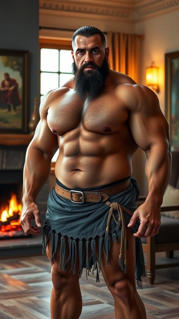 Tall, Dark, and Handsome Father in a Cozy Living Room Settin...