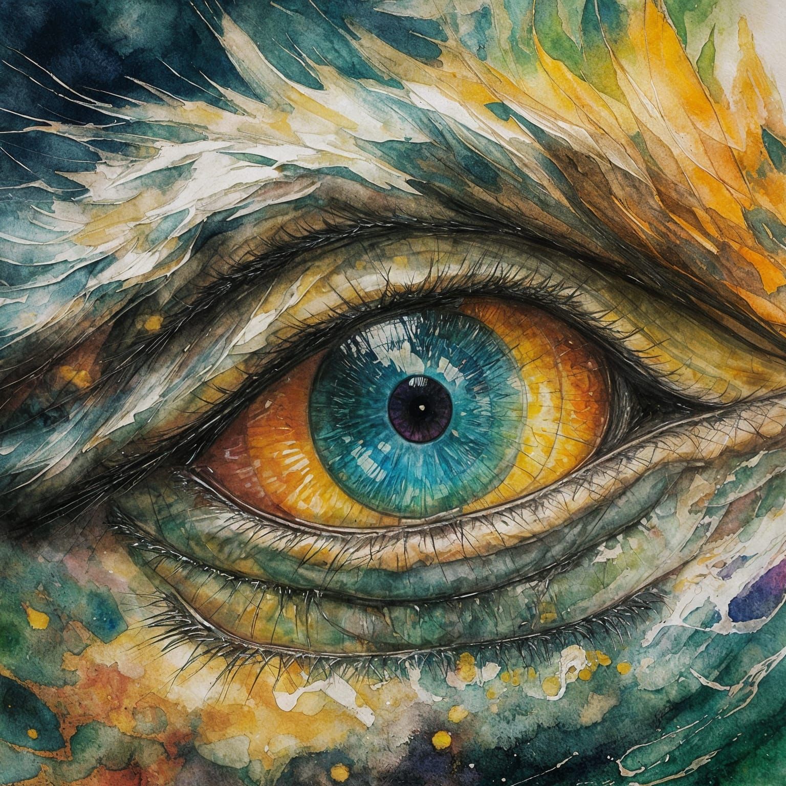 Detailed Dragon Eye in Gouache and Watercolor Style