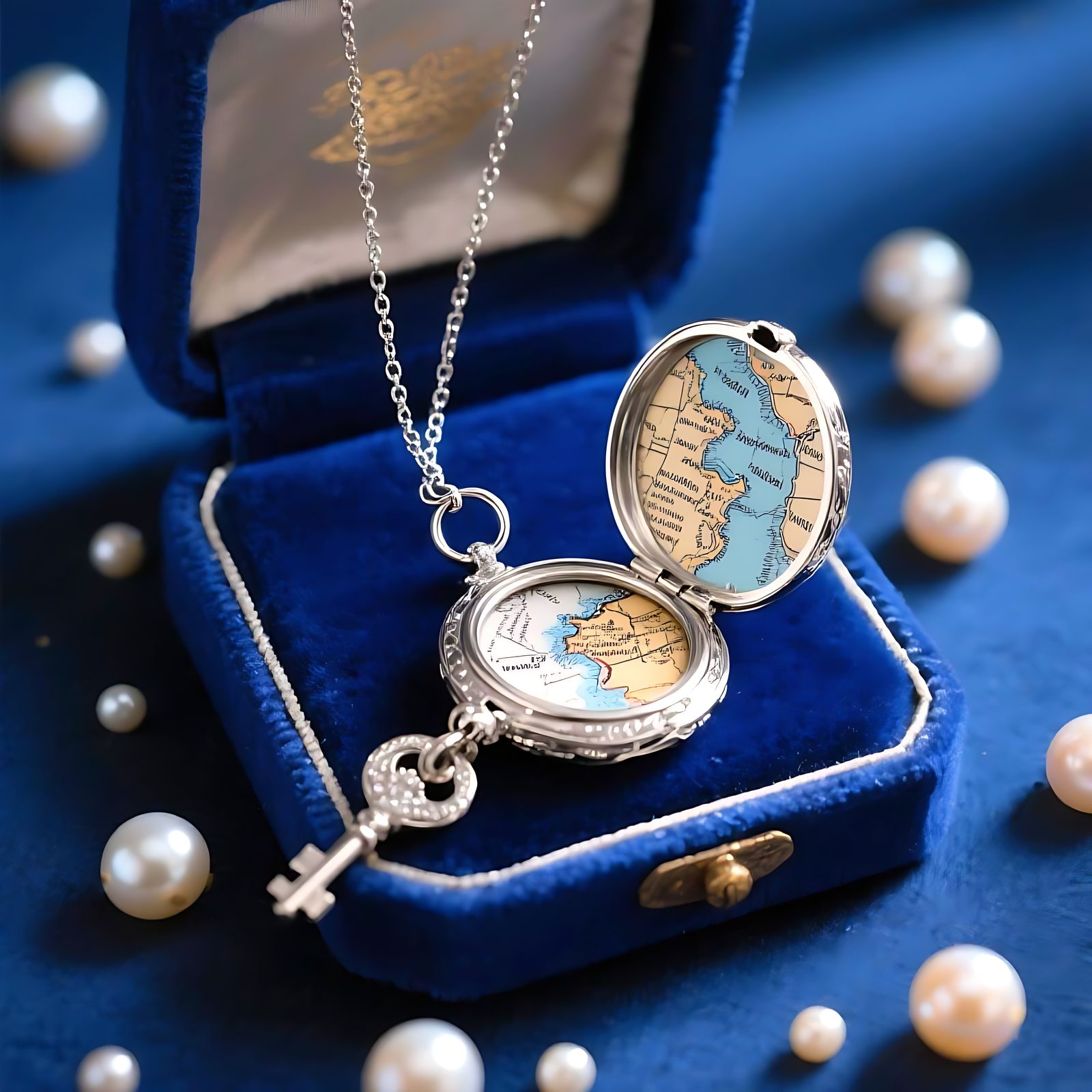 Silver Locket Jewelry Photograph with Map Inside