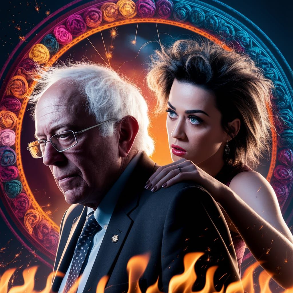 Bernie Sanders Illuminated by Burning Man Flames at Coachell...