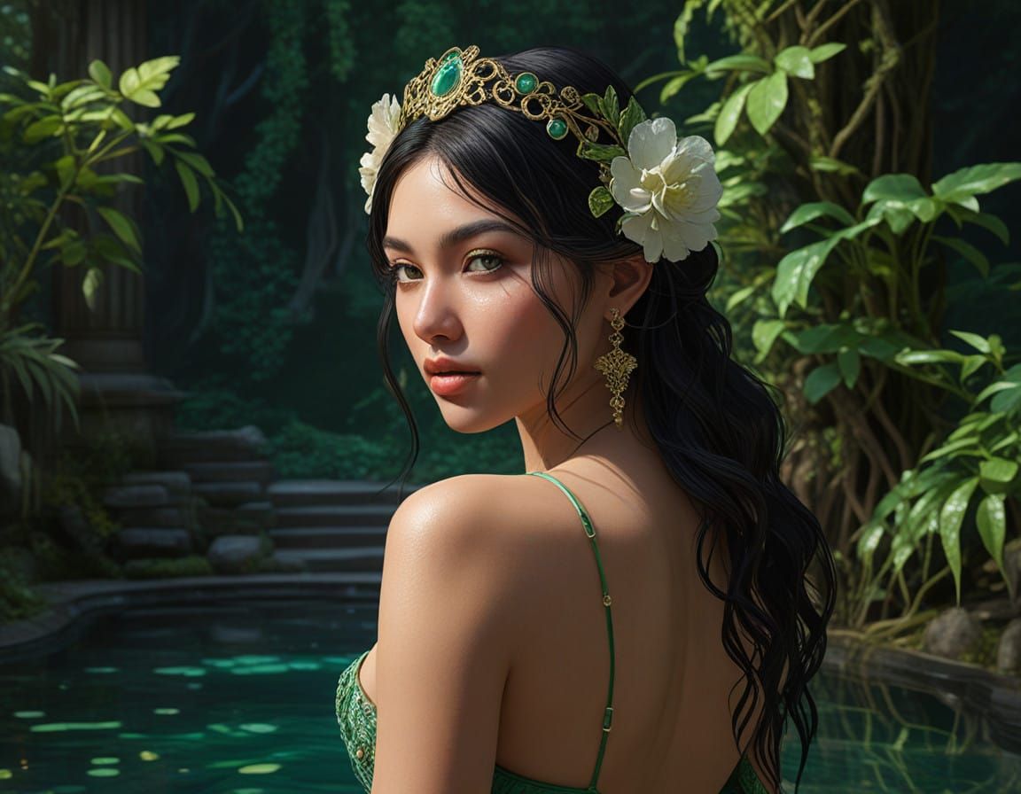 Ethereal Goddess in Ancient Pacific Temple