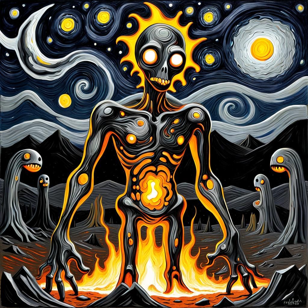 Molten Iron Starry Night: Abstract Expressionism Masterpiece