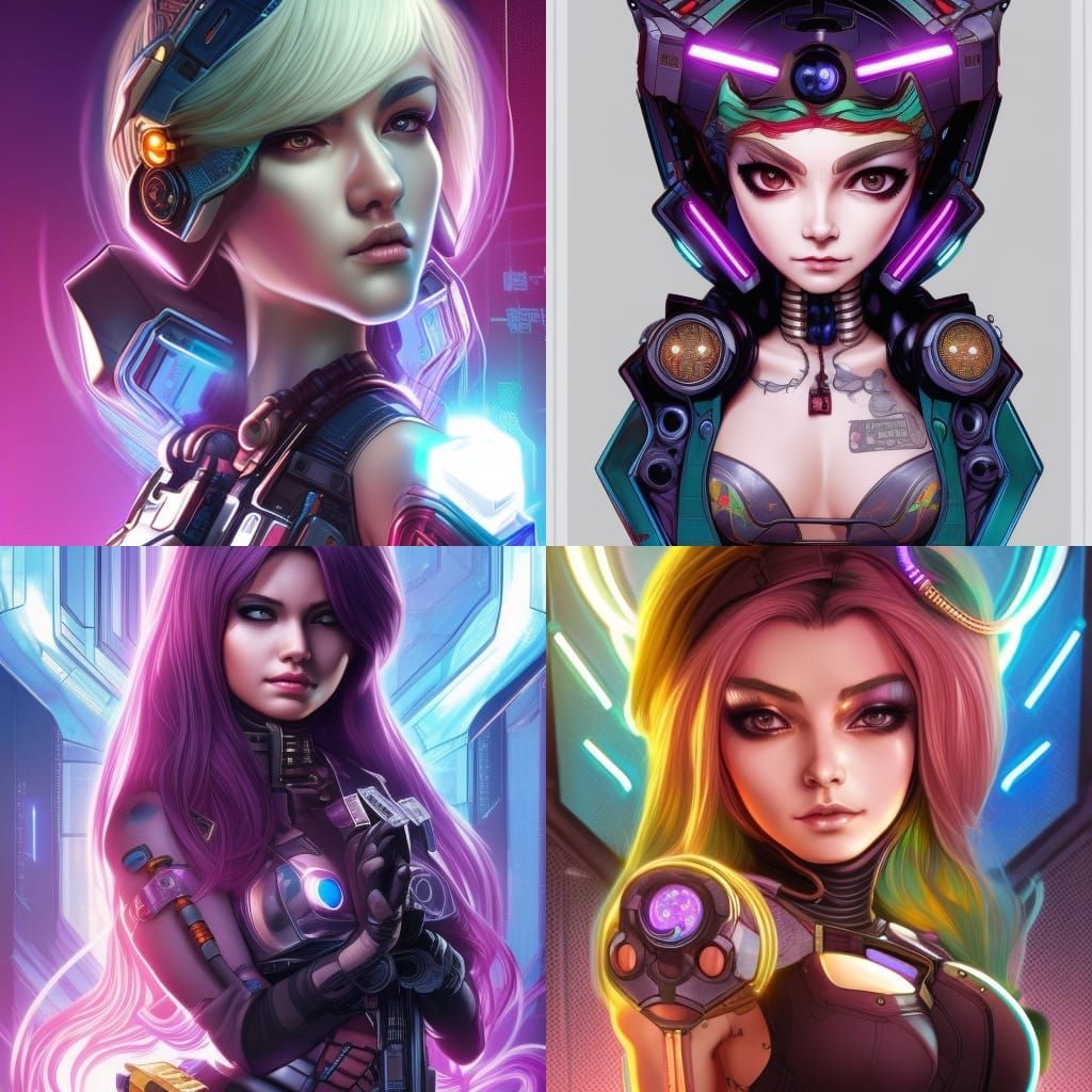 Chibi Cyberpunk Woman Portrait in Detailed Matte Painting