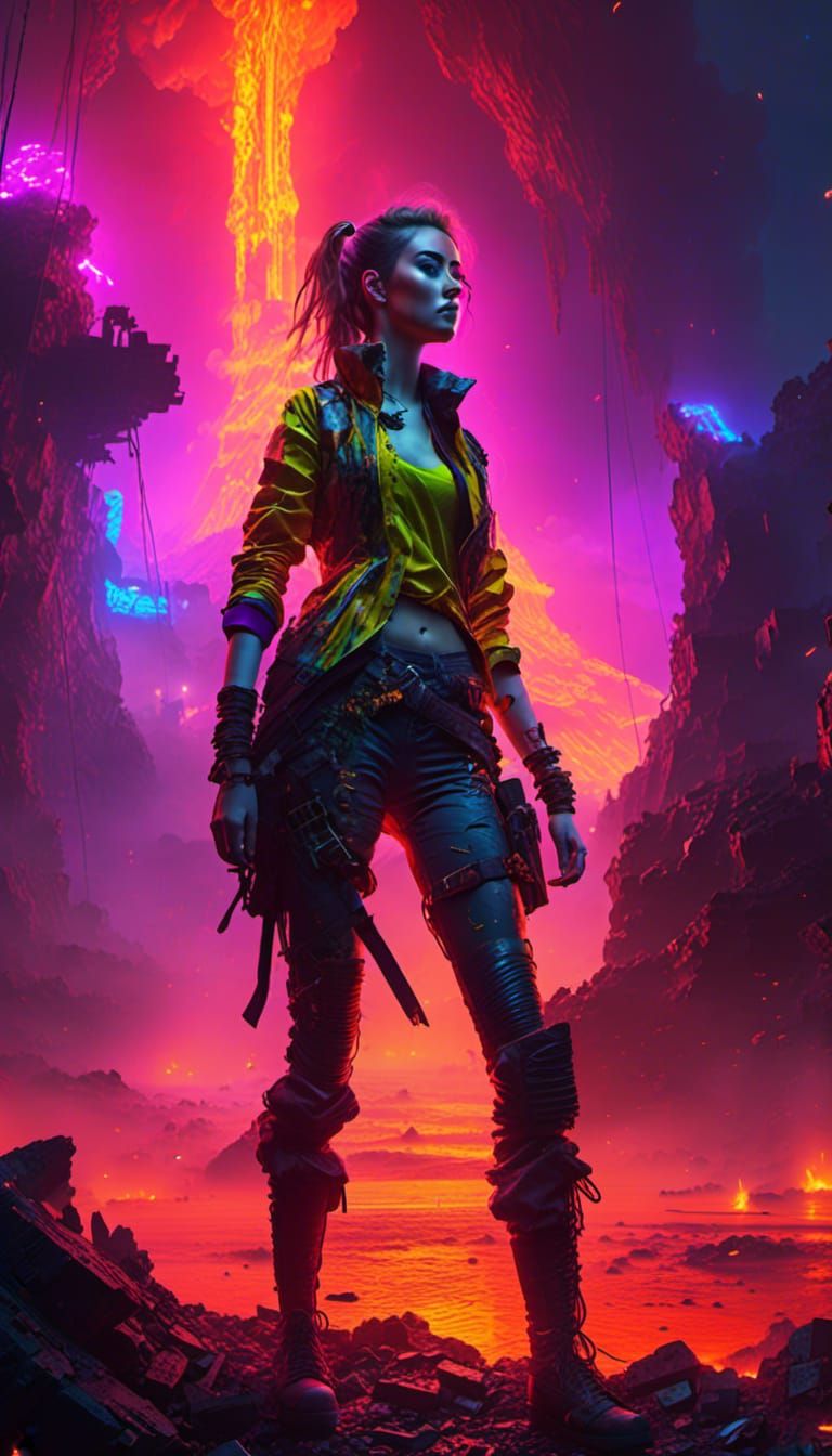 Pirate Queen in Sci-Fi Battle Scene, Hyperrealistic 3D Rende...