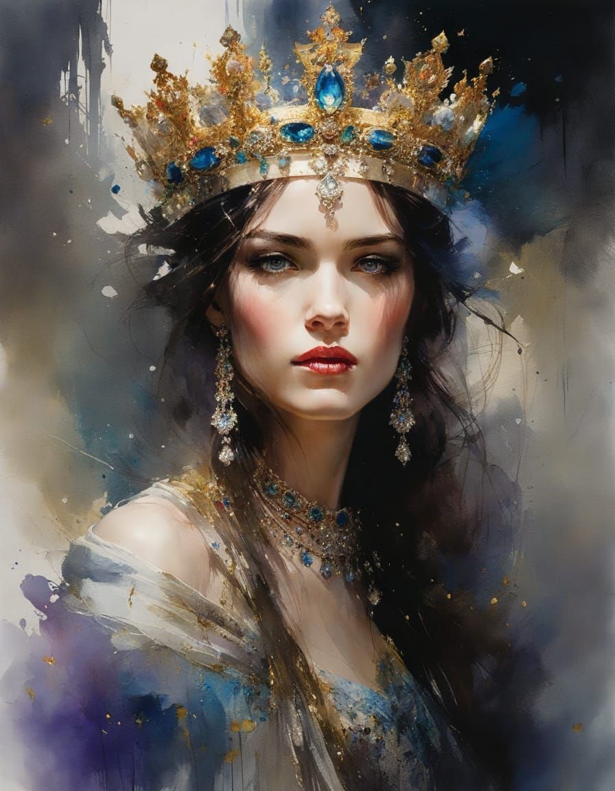 Beautiful Queen Portrait in Watercolor Style