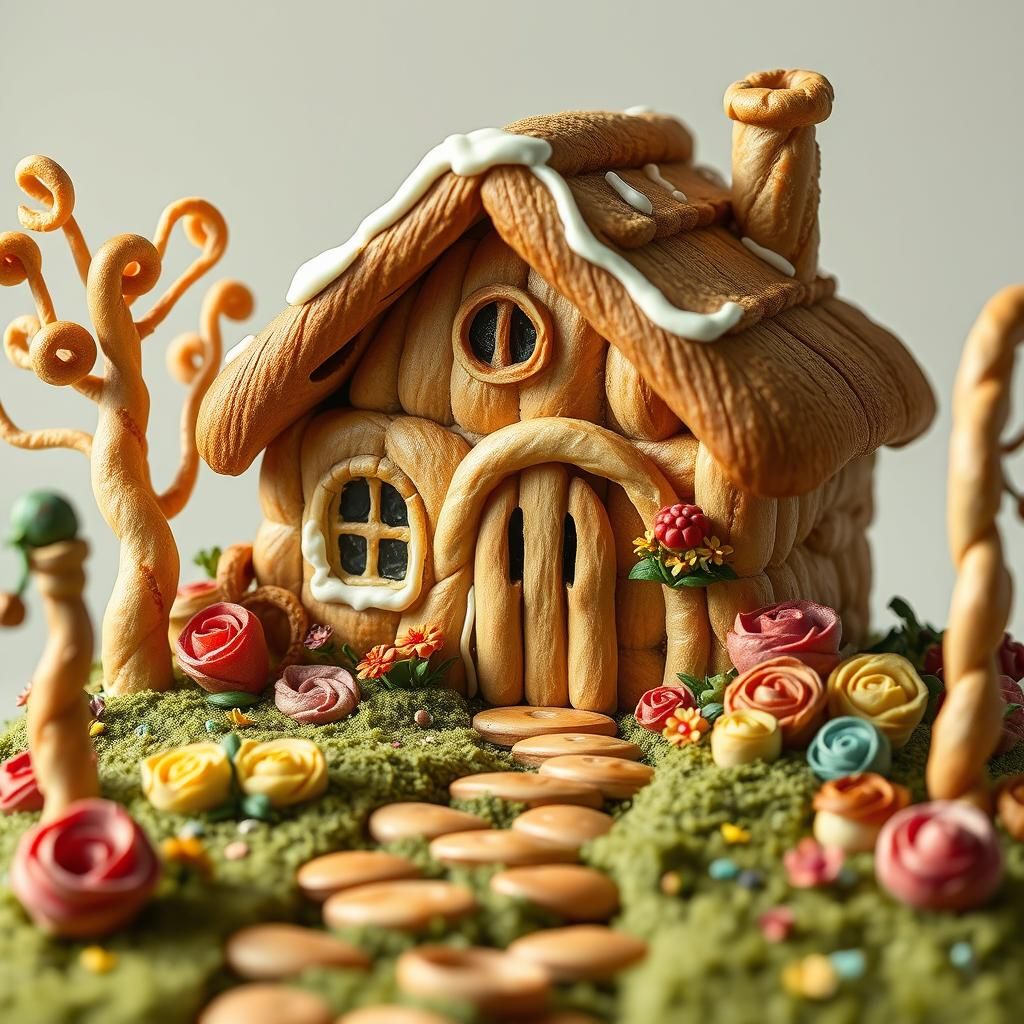 Bread Cottage with Breadstick Trees, Digital Art