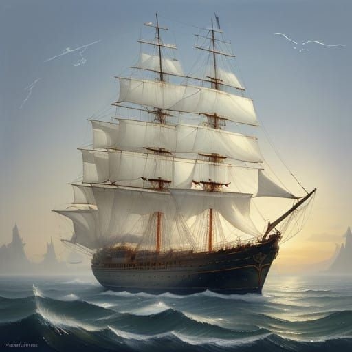 Ethereal Crystal Ship in Sunset Haze