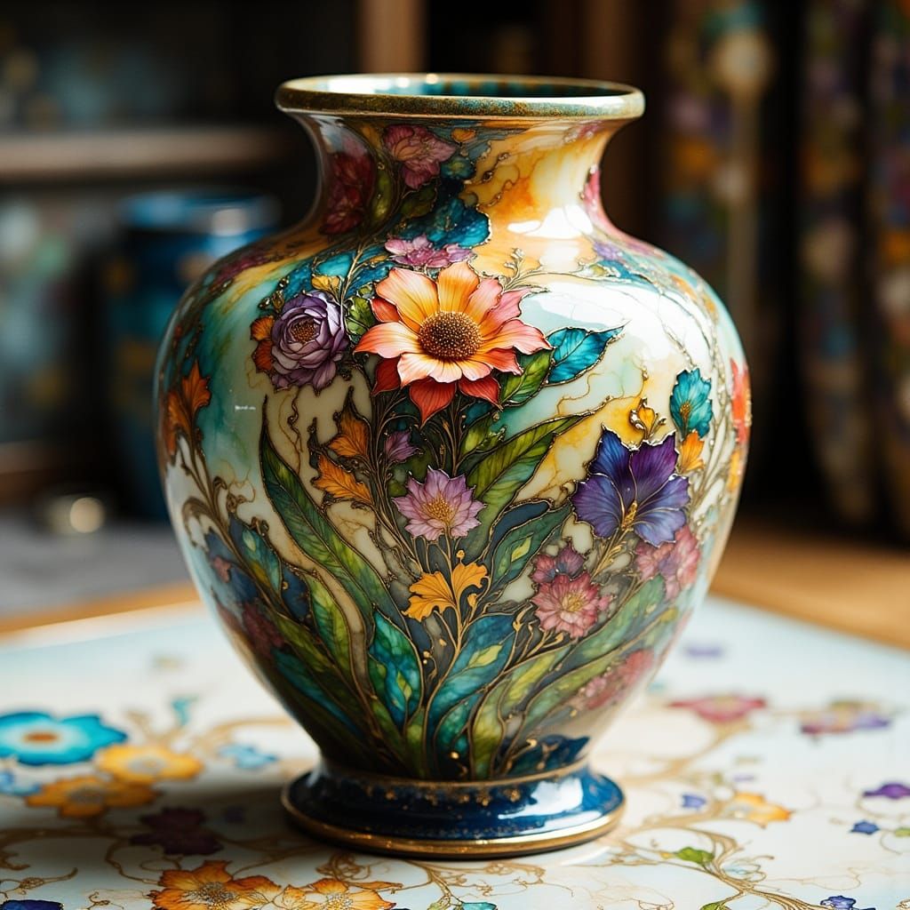 Masterfully Crafted Vase with Fantasy Ink