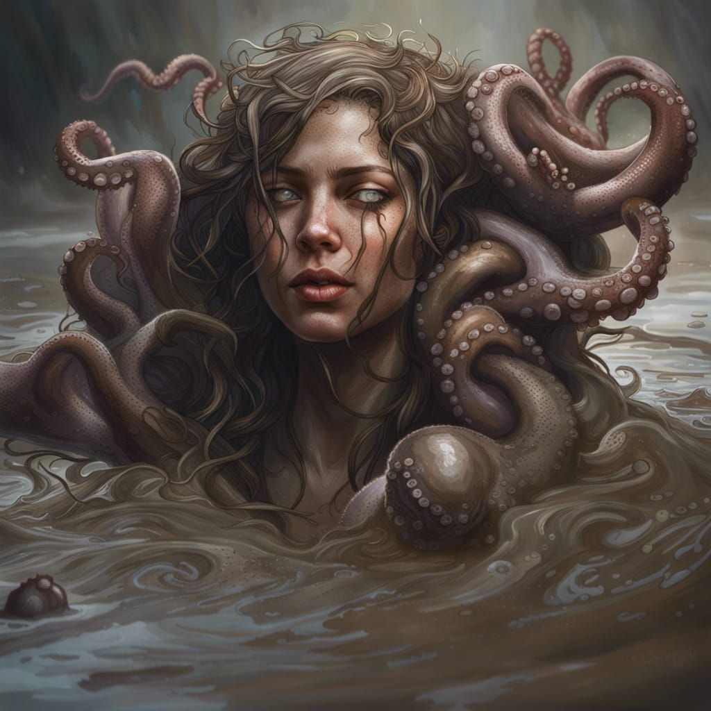 Octopus Mud Women: Hyperrealistic Concept Art Portrait