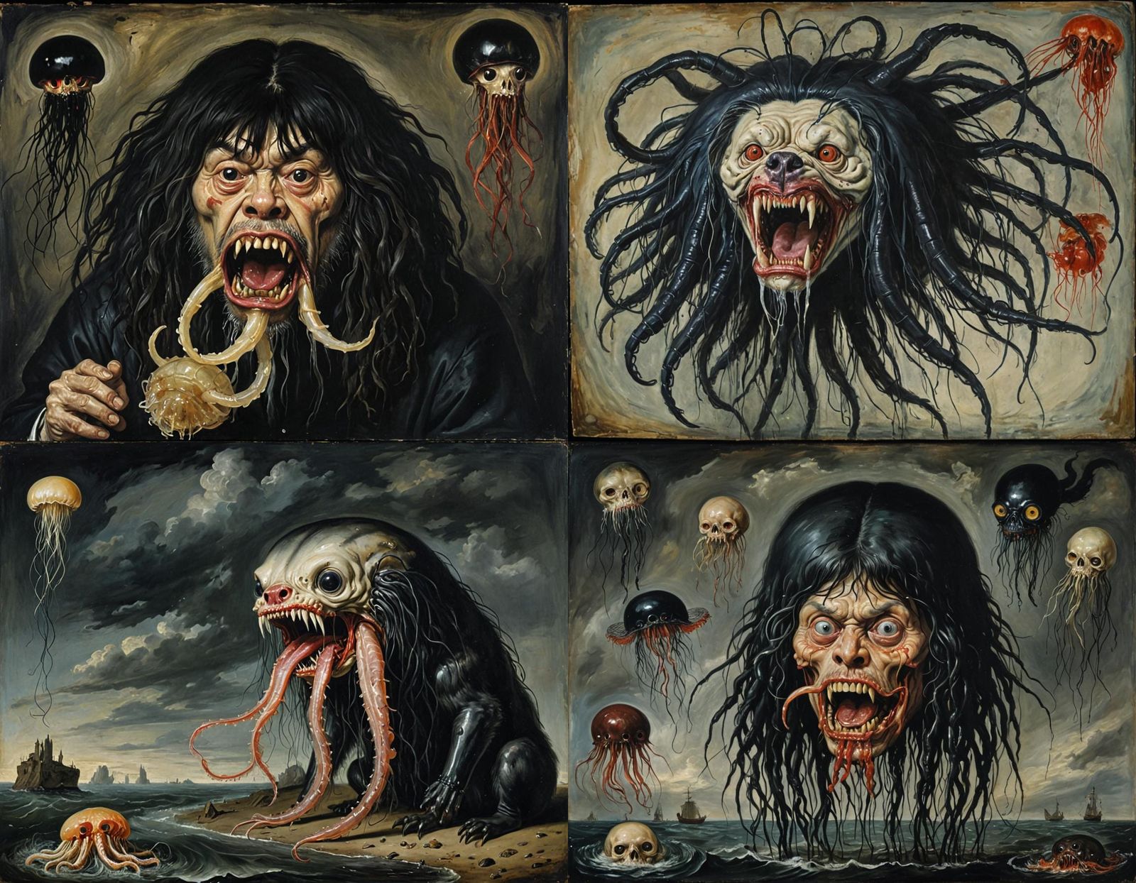 Horrific Malamute Jellyfish Hybrid in Expressionist Style