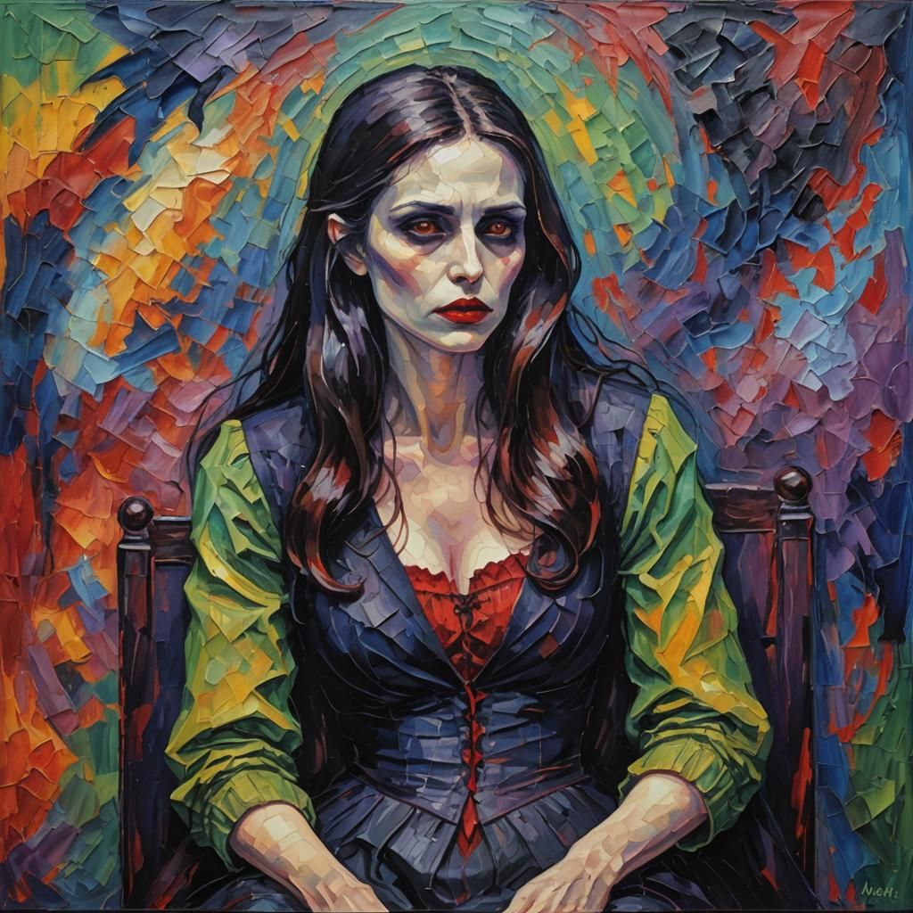 Vampire's Impasto Oil Painting: Awaiting Terrible News