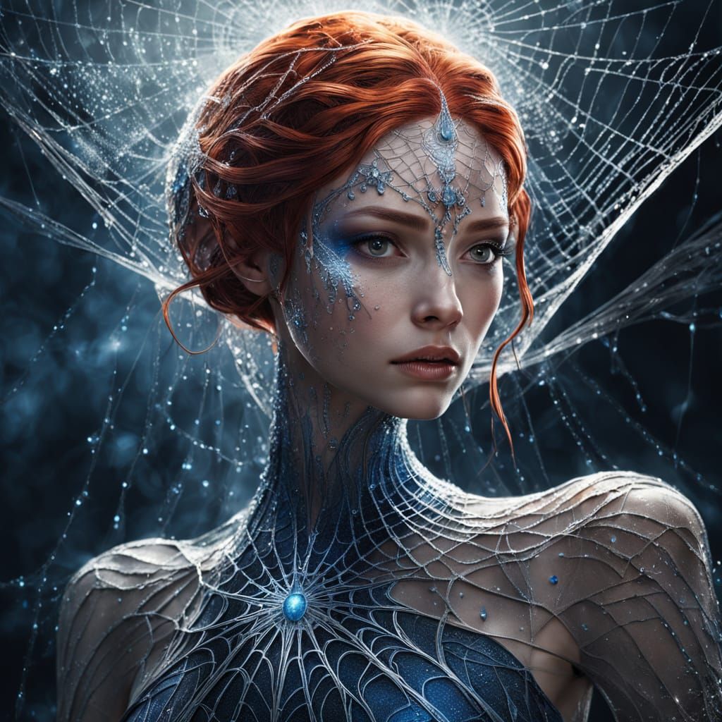 Ethereal Spiderweb Woman in Hyperrealistic Digital Art