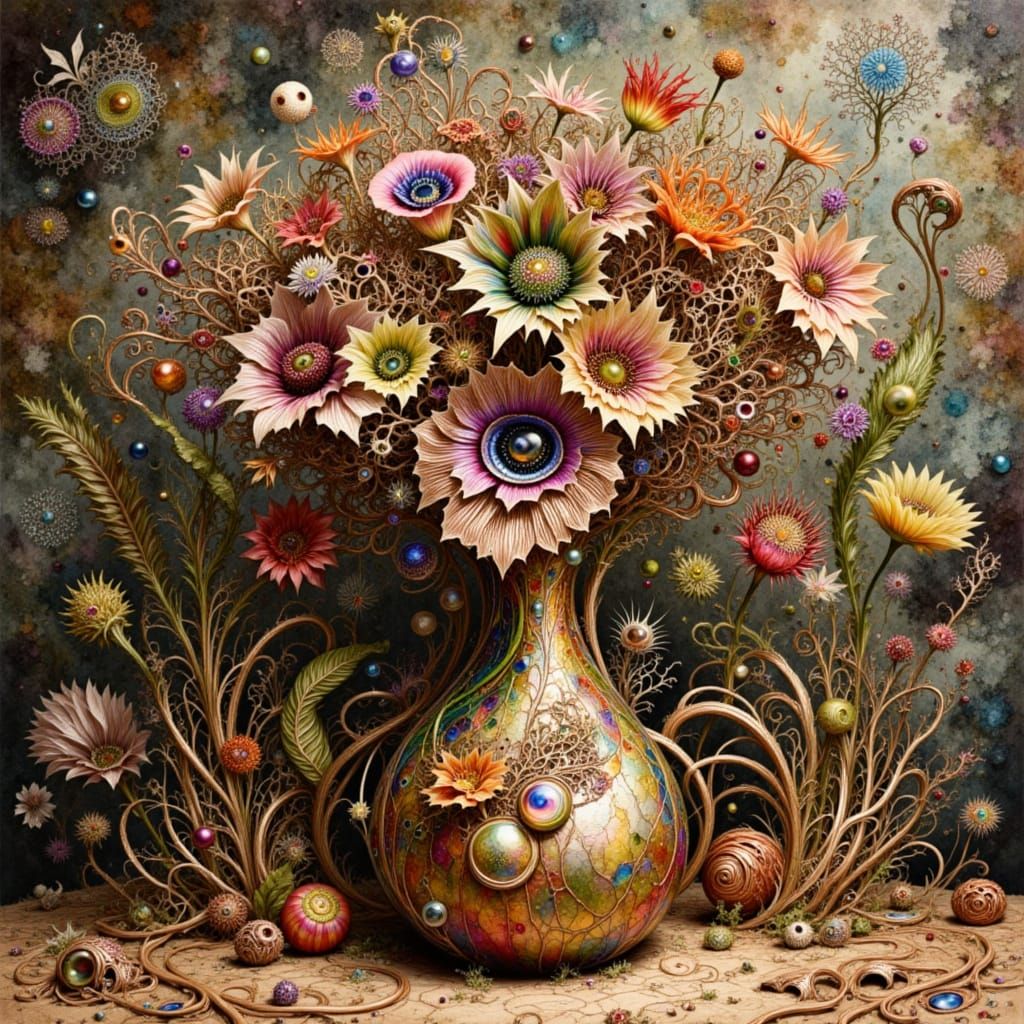 Surreal Man-Vase in Whimsical Flower Bouquet